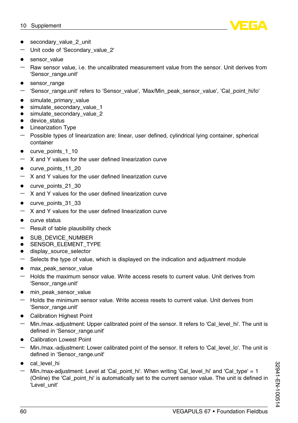 VEGA VEGAPULS 67 (≥ 2.0.0 - ≤ 3.8) Foundation Fieldbus User Manual | Page 60 / 72