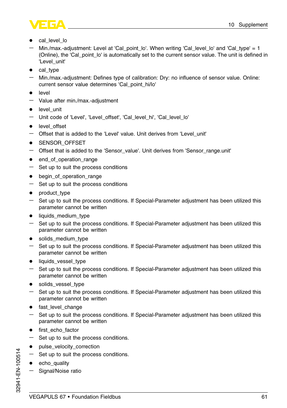 VEGA VEGAPULS 67 (≥ 2.0.0 - ≤ 3.8) Foundation Fieldbus User Manual | Page 61 / 72