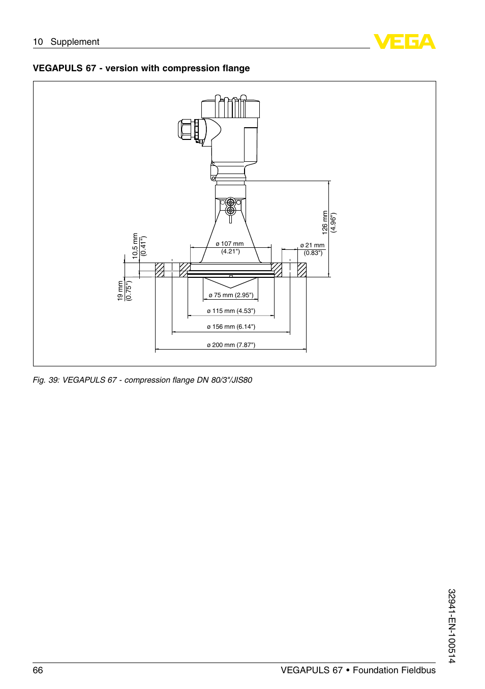 Vegapuls 67 - version with compression ﬂange | VEGA VEGAPULS 67 (≥ 2.0.0 - ≤ 3.8) Foundation Fieldbus User Manual | Page 66 / 72