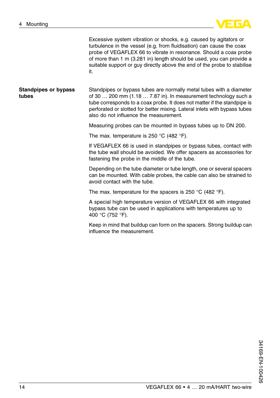 VEGA VEGAFLEX 66 (-20…+250°C) 4 … 20 mA_HART two-wire User Manual | Page 14 / 64