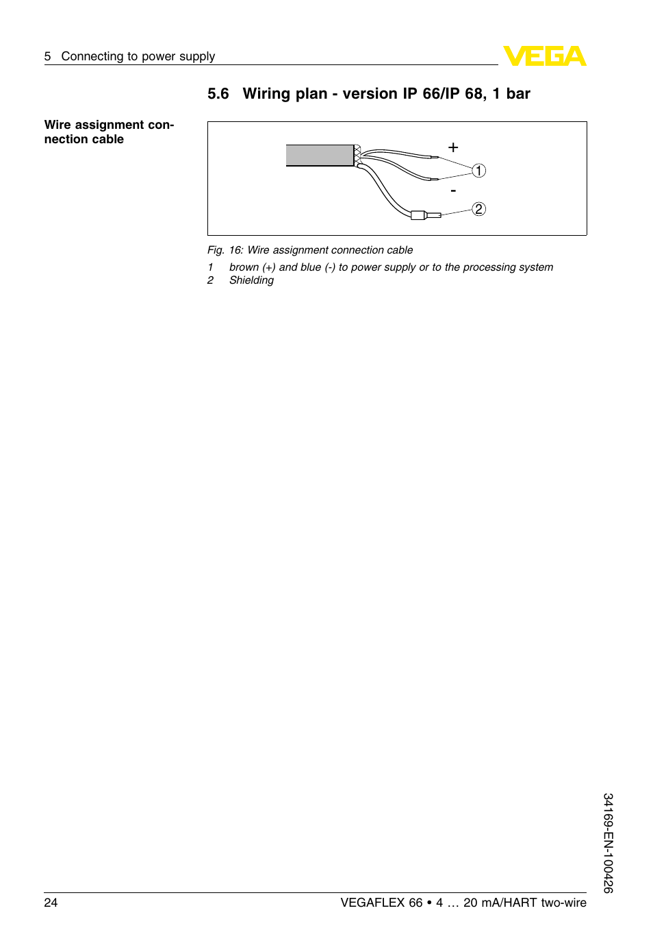 6 wiring plan – version ip66/ip68, 1bar | VEGA VEGAFLEX 66 (-20…+250°C) 4 … 20 mA_HART two-wire User Manual | Page 24 / 64