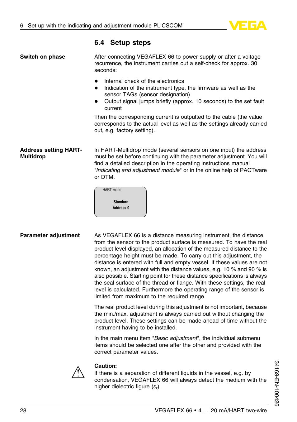 4 setup steps | VEGA VEGAFLEX 66 (-20…+250°C) 4 … 20 mA_HART two-wire User Manual | Page 28 / 64