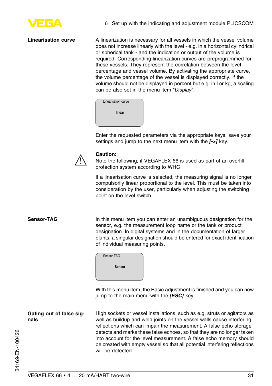 VEGA VEGAFLEX 66 (-20…+250°C) 4 … 20 mA_HART two-wire User Manual | Page 31 / 64