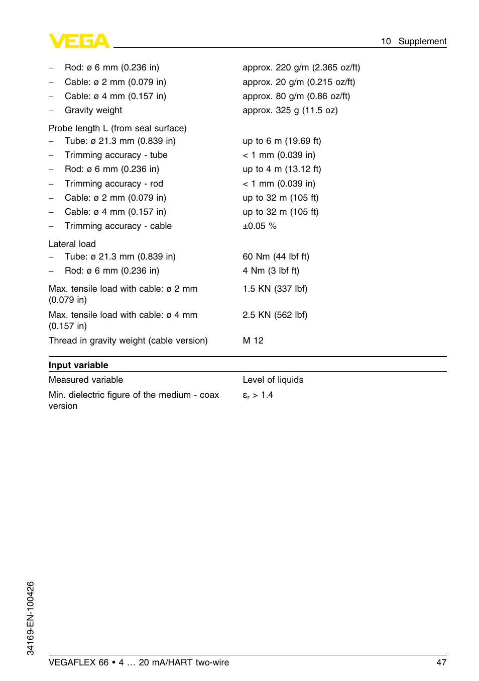 VEGA VEGAFLEX 66 (-20…+250°C) 4 … 20 mA_HART two-wire User Manual | Page 47 / 64