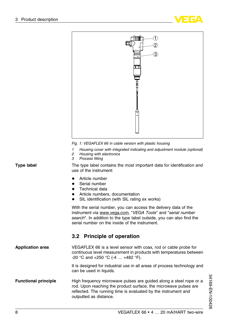 2 principle of operation | VEGA VEGAFLEX 66 (-20…+250°C) 4 … 20 mA_HART two-wire User Manual | Page 8 / 64