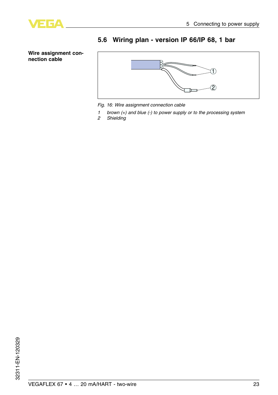6 wiring plan – version ip66/ip68, 1bar | VEGA VEGAFLEX 67 (-200…+400°C) 4 … 20 mA_HART two-wire User Manual | Page 23 / 64
