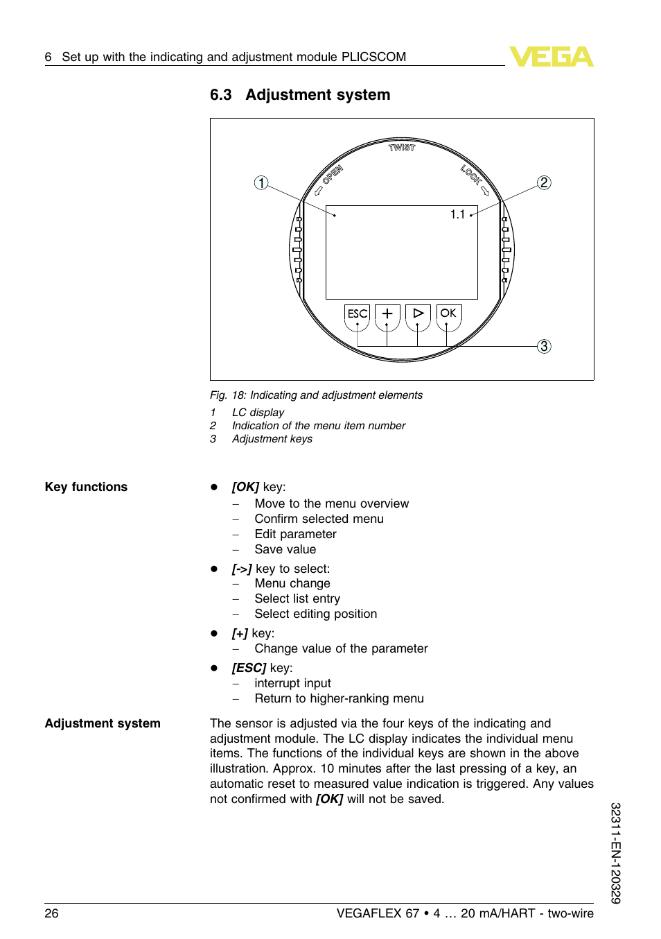 3 adjustment system | VEGA VEGAFLEX 67 (-200…+400°C) 4 … 20 mA_HART two-wire User Manual | Page 26 / 64