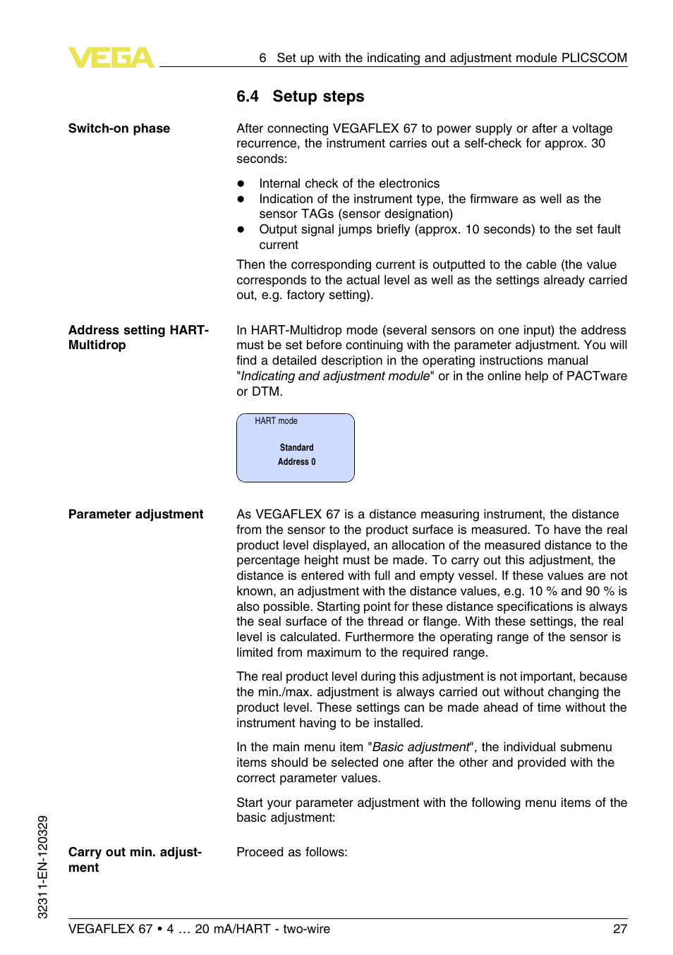 4 setup steps | VEGA VEGAFLEX 67 (-200…+400°C) 4 … 20 mA_HART two-wire User Manual | Page 27 / 64