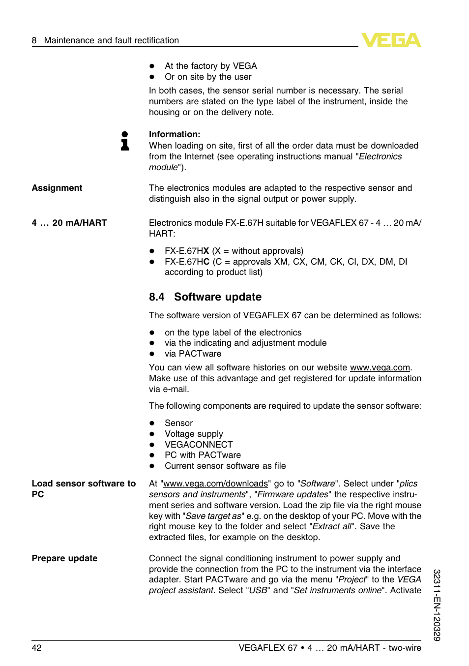 4 software update | VEGA VEGAFLEX 67 (-200…+400°C) 4 … 20 mA_HART two-wire User Manual | Page 42 / 64