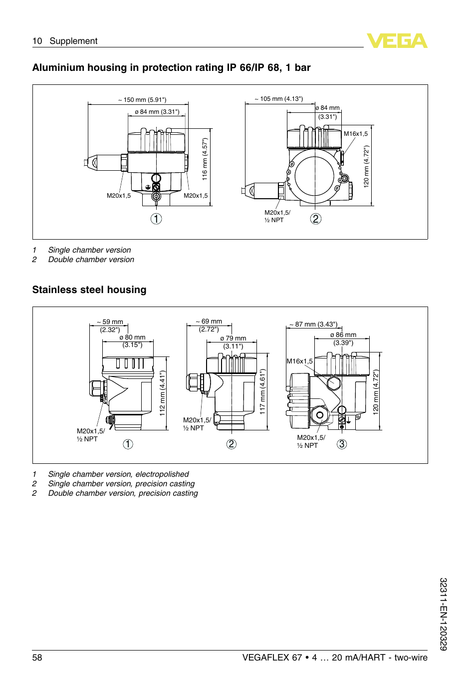 Stainless steel housing | VEGA VEGAFLEX 67 (-200…+400°C) 4 … 20 mA_HART two-wire User Manual | Page 58 / 64