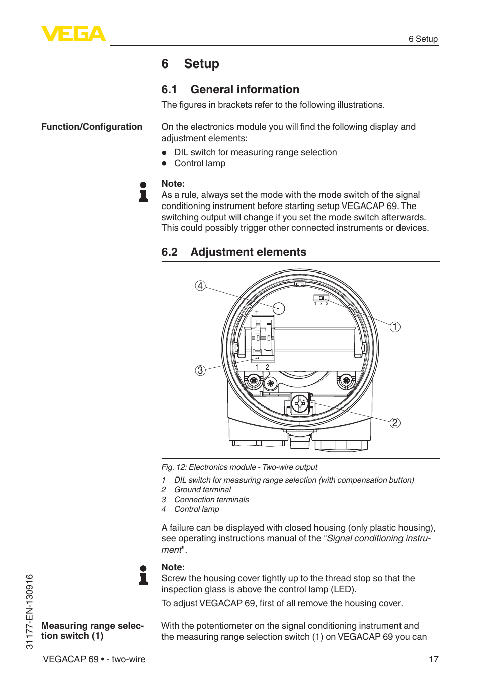 6 setup, 1 general information, 2 adjustment elements | VEGA VEGACAP 69 - two-wire User Manual | Page 17 / 32