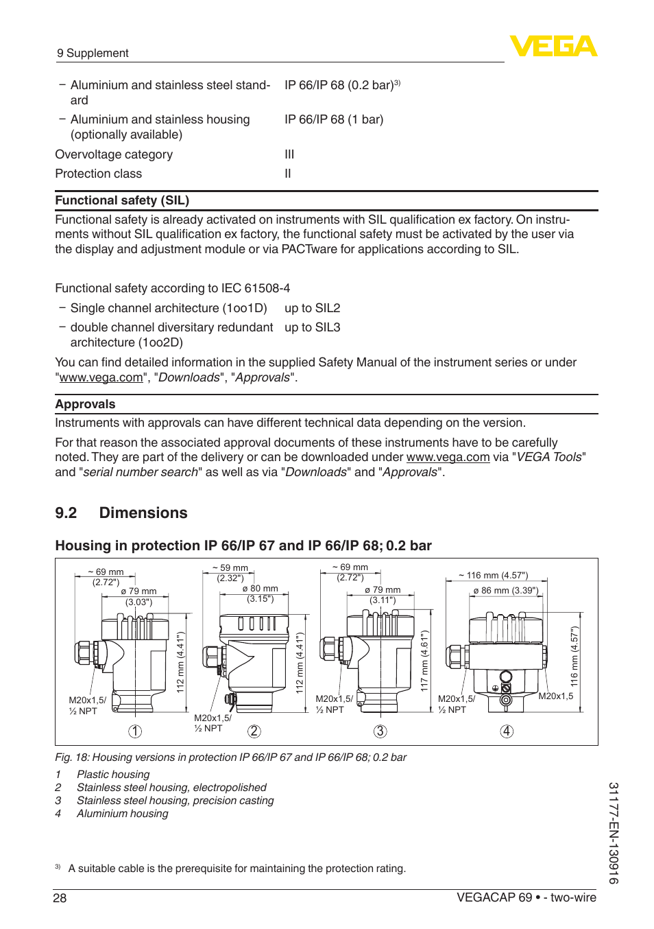 2 dimensions | VEGA VEGACAP 69 - two-wire User Manual | Page 28 / 32