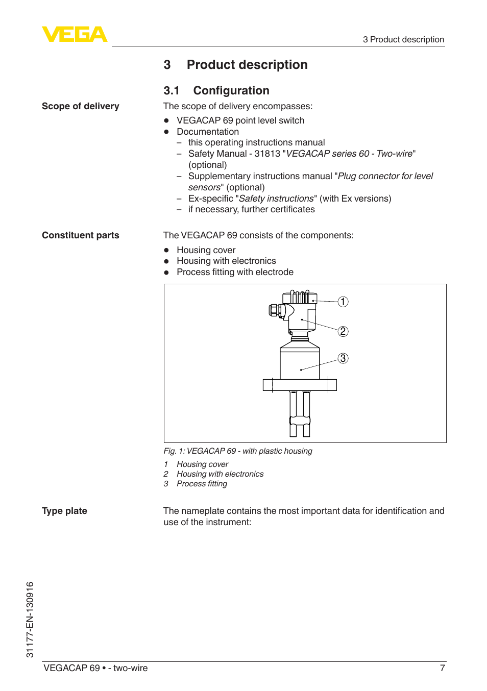 3 product description, 1 configuration | VEGA VEGACAP 69 - two-wire User Manual | Page 7 / 32