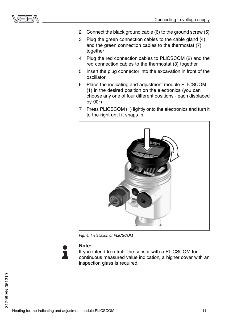 VEGA PLICSCOM Heating for the indicating and adjustment module User Manual | Page 11 / 20