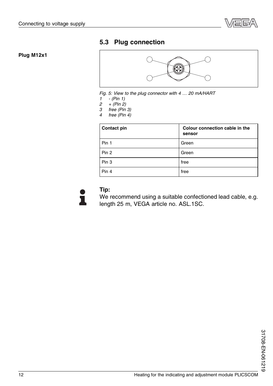 3 plug connection | VEGA PLICSCOM Heating for the indicating and adjustment module User Manual | Page 12 / 20