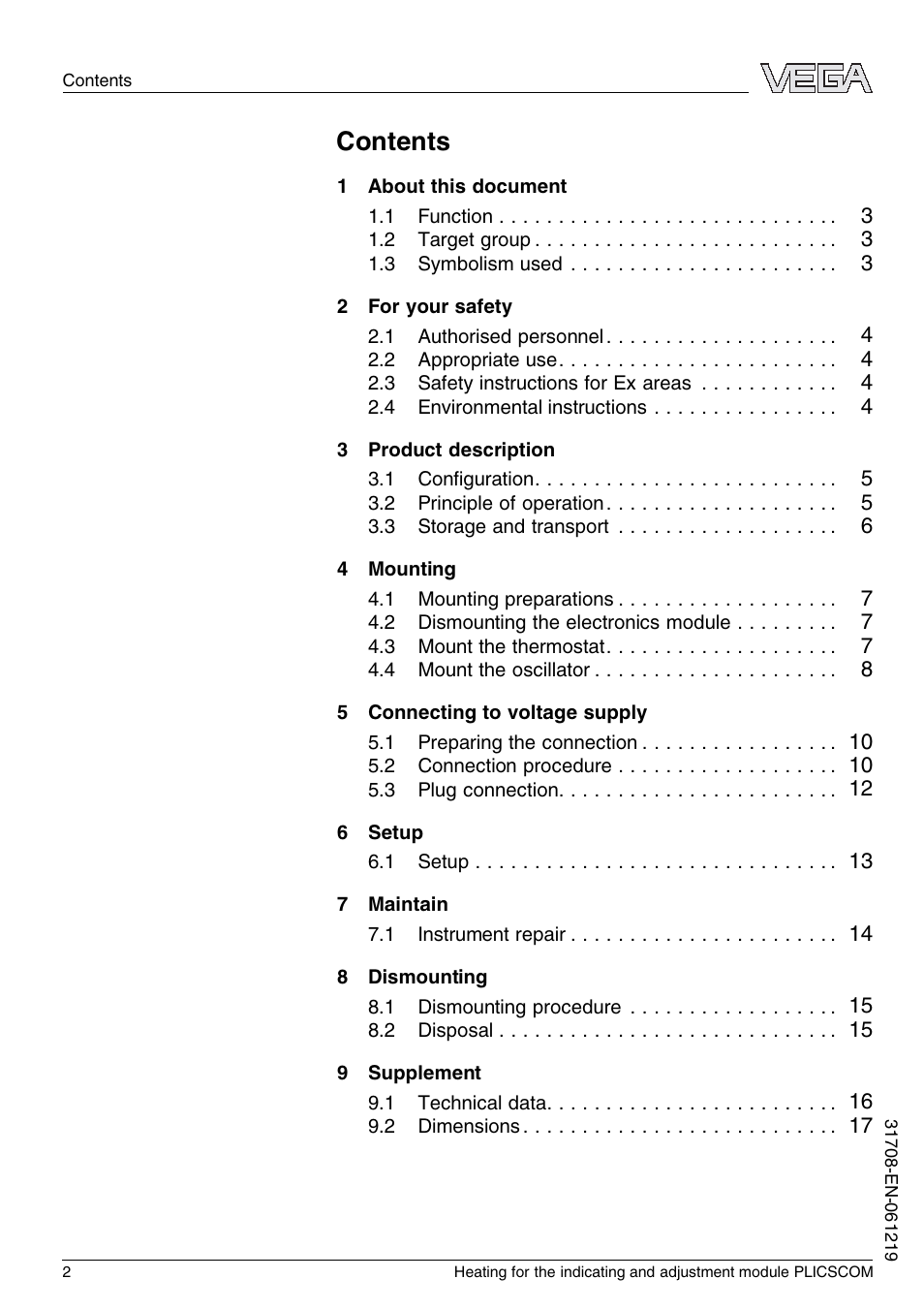 VEGA PLICSCOM Heating for the indicating and adjustment module User Manual | Page 2 / 20