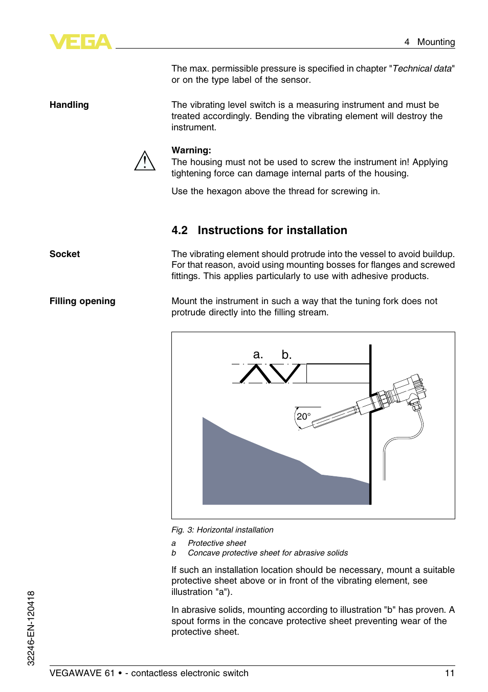 2 instructions for installation, A. b | VEGA VEGAWAVE 61 - contactless electronic switch User Manual | Page 11 / 36