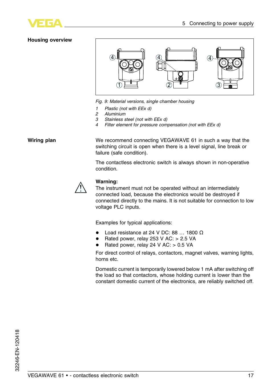 VEGA VEGAWAVE 61 - contactless electronic switch User Manual | Page 17 / 36