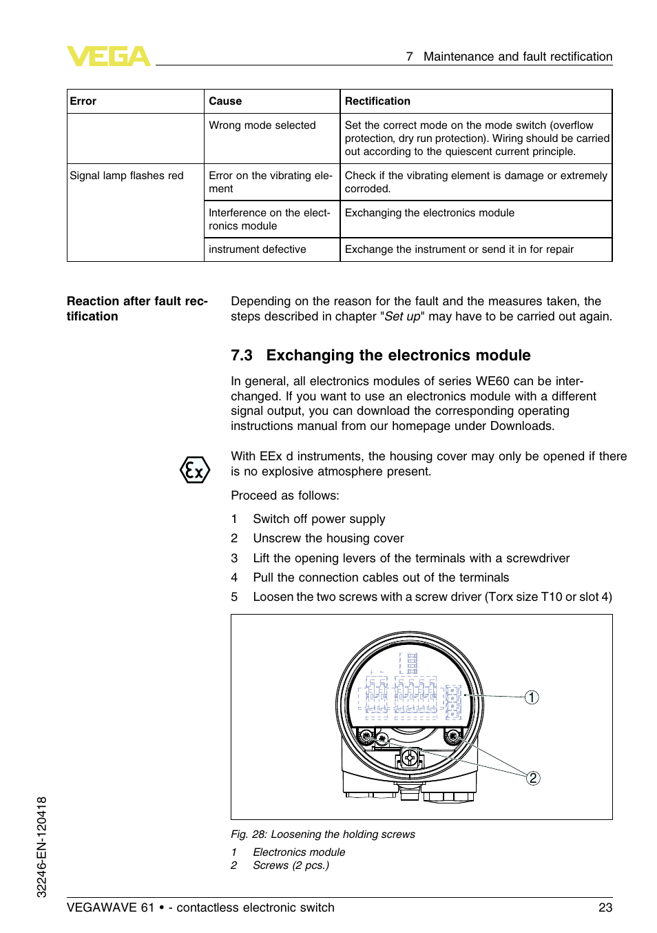 3 exchanging the electronics module | VEGA VEGAWAVE 61 - contactless electronic switch User Manual | Page 23 / 36