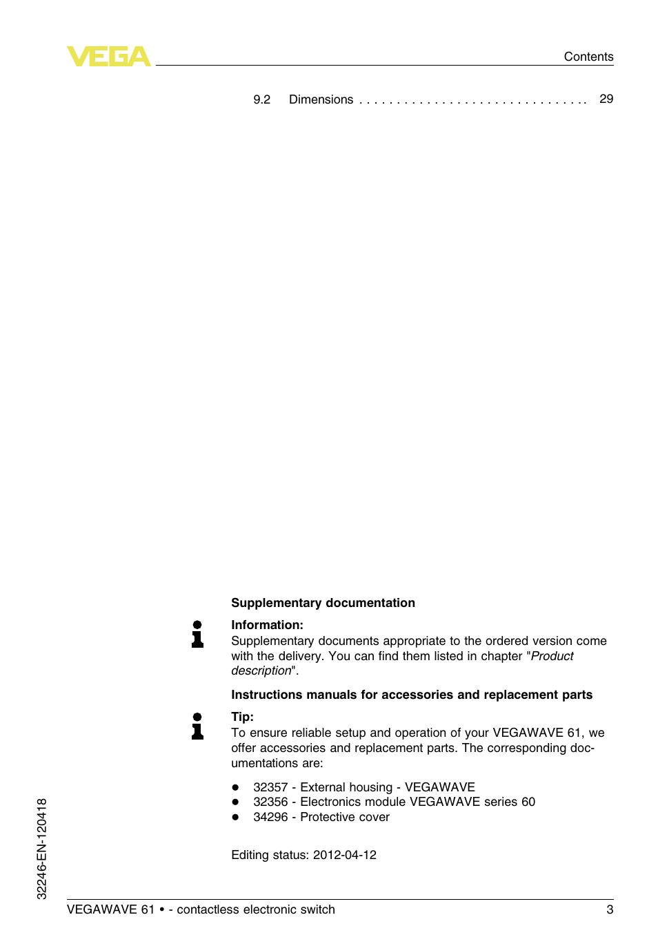 VEGA VEGAWAVE 61 - contactless electronic switch User Manual | Page 3 / 36