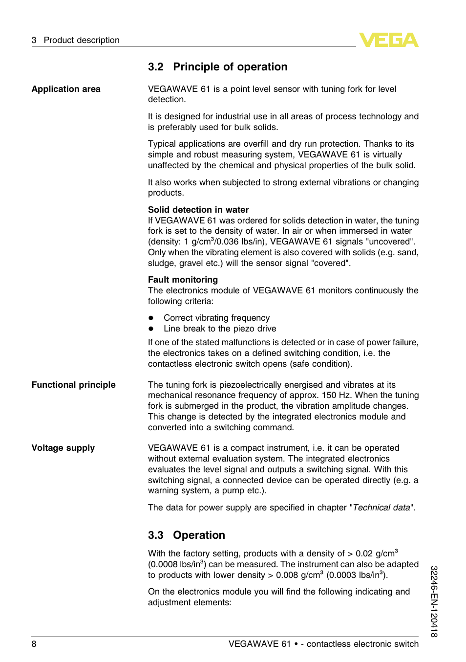 2 principle of operation, 3 operation | VEGA VEGAWAVE 61 - contactless electronic switch User Manual | Page 8 / 36