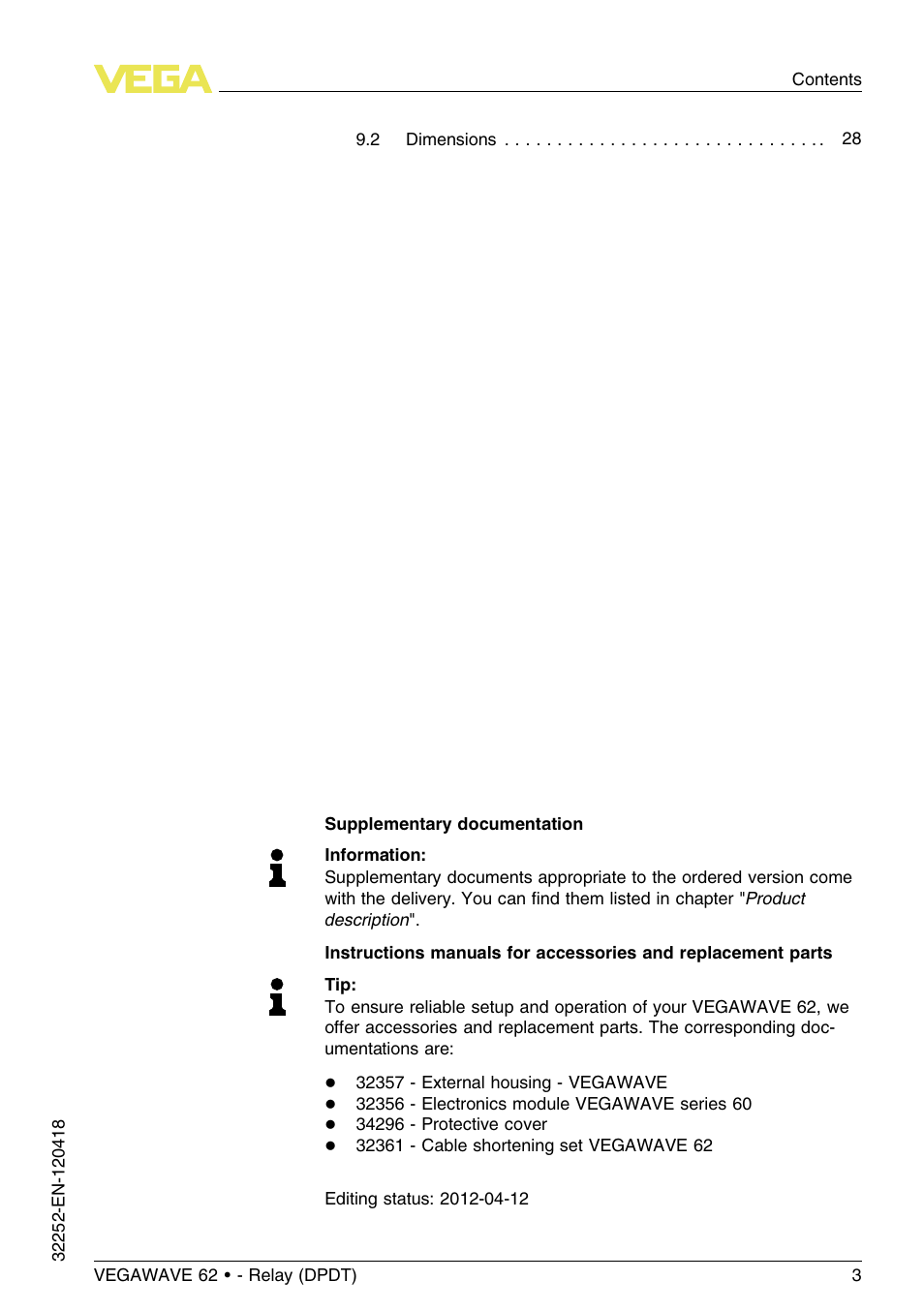 VEGA VEGAWAVE 62 - Relay (DPDT) User Manual | Page 3 / 32