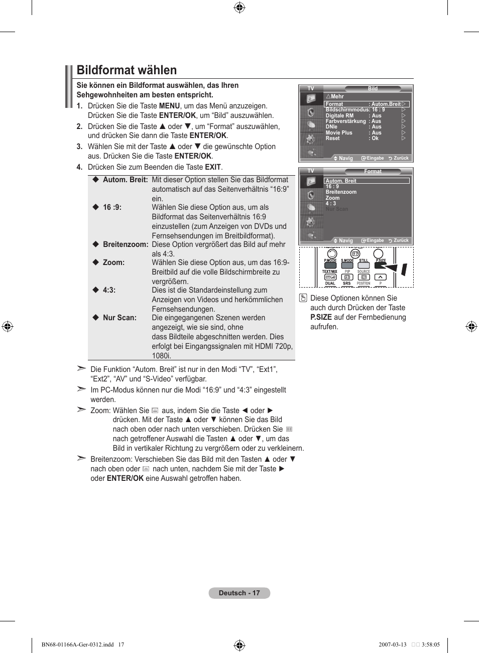 Bildformat wählen | Samsung LE32R8 User Manual | Page 111 / 559