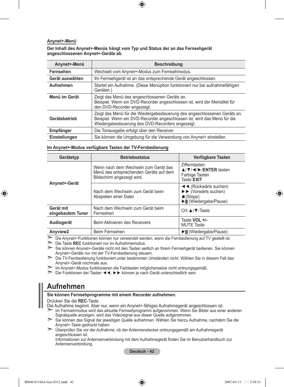 Aufnehmen | Samsung LE32R8 User Manual | Page 136 / 559