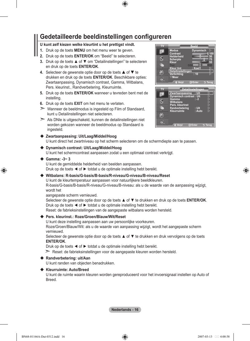 Gedetailleerde beeldinstellingen configureren | Samsung LE32R8 User Manual | Page 156 / 559