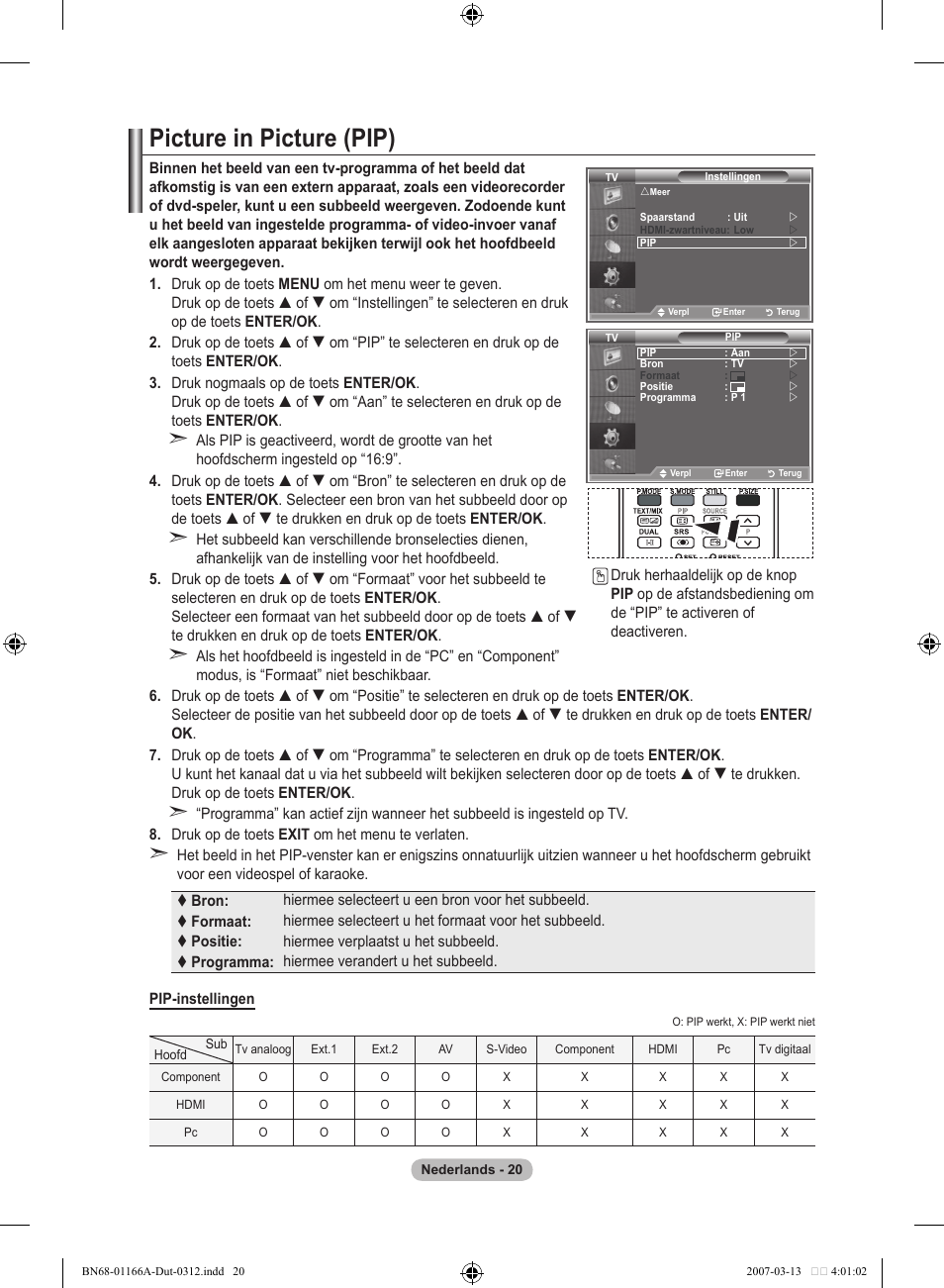 Picture in picture (pip) | Samsung LE32R8 User Manual | Page 160 / 559