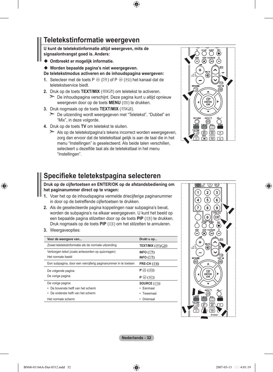 Teletekstinformatie weergeven, Specifieke teletekstpagina selecteren | Samsung LE32R8 User Manual | Page 172 / 559