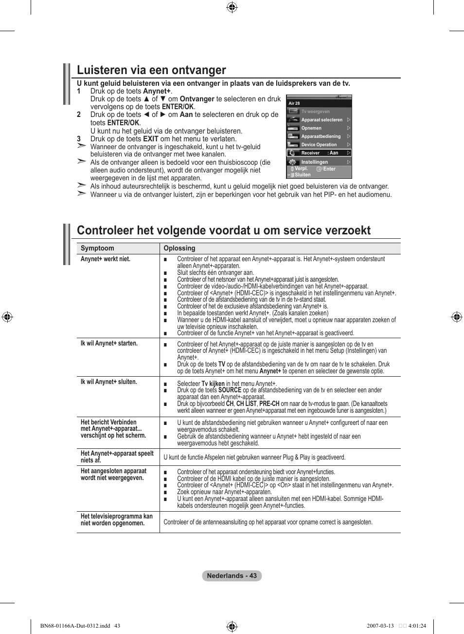 Luisteren via een ontvanger | Samsung LE32R8 User Manual | Page 183 / 559