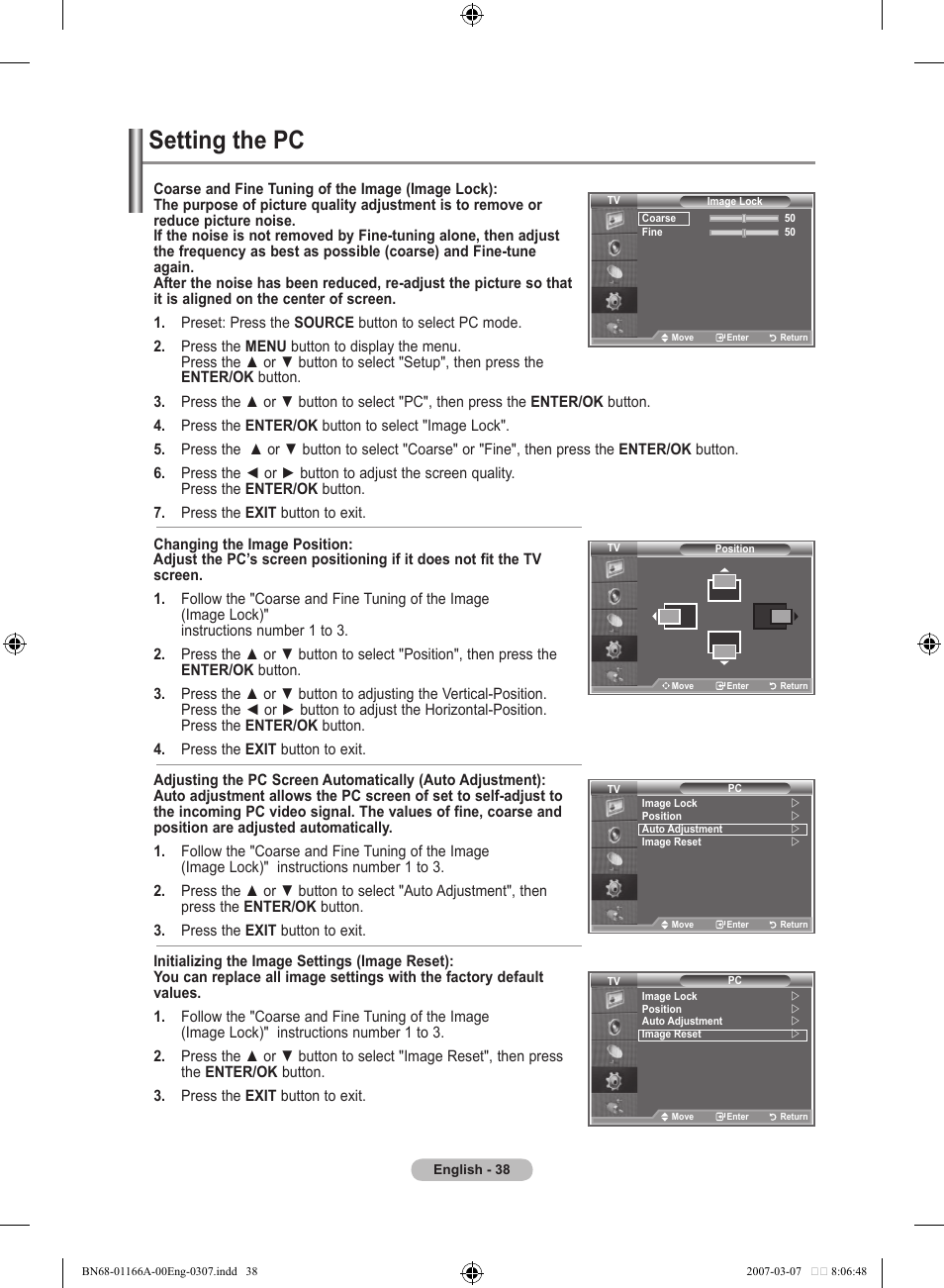 Setting the pc | Samsung LE32R8 User Manual | Page 40 / 559