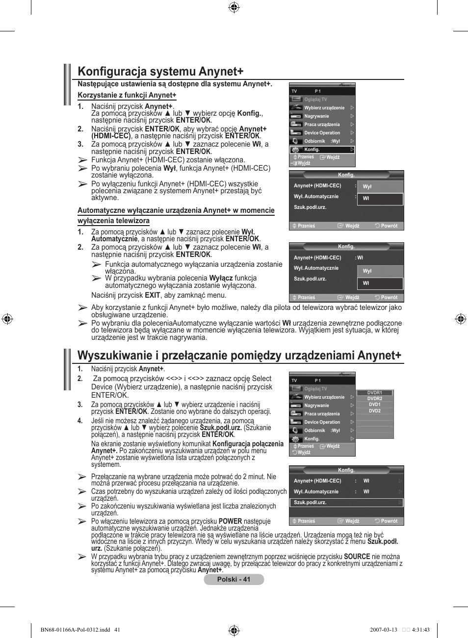 Konfiguracja systemu anynet | Samsung LE32R8 User Manual | Page 413 / 559