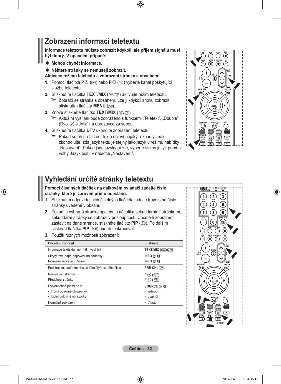Zobrazení informací teletextu, Vyhledání určité stránky teletextu | Samsung LE32R8 User Manual | Page 450 / 559