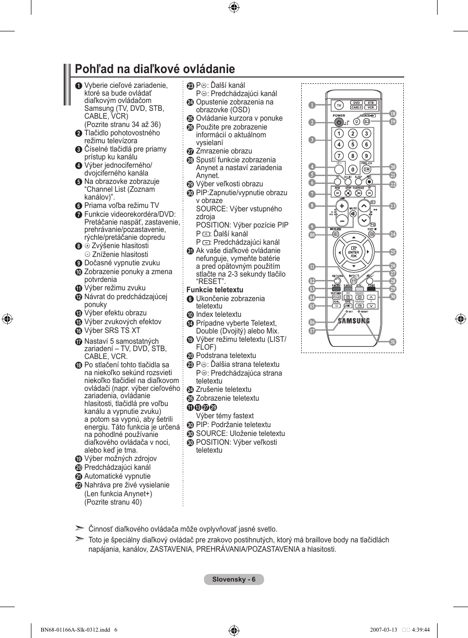 Pohľad na diaľkové ovládanie | Samsung LE32R8 User Manual | Page 470 / 559