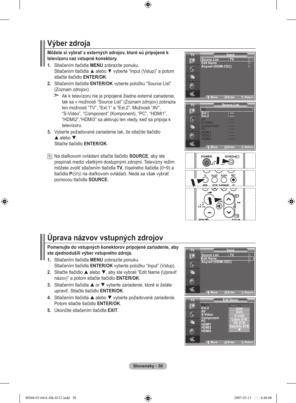 Výber zdroja, Úprava názvov vstupných zdrojov | Samsung LE32R8 User Manual | Page 494 / 559