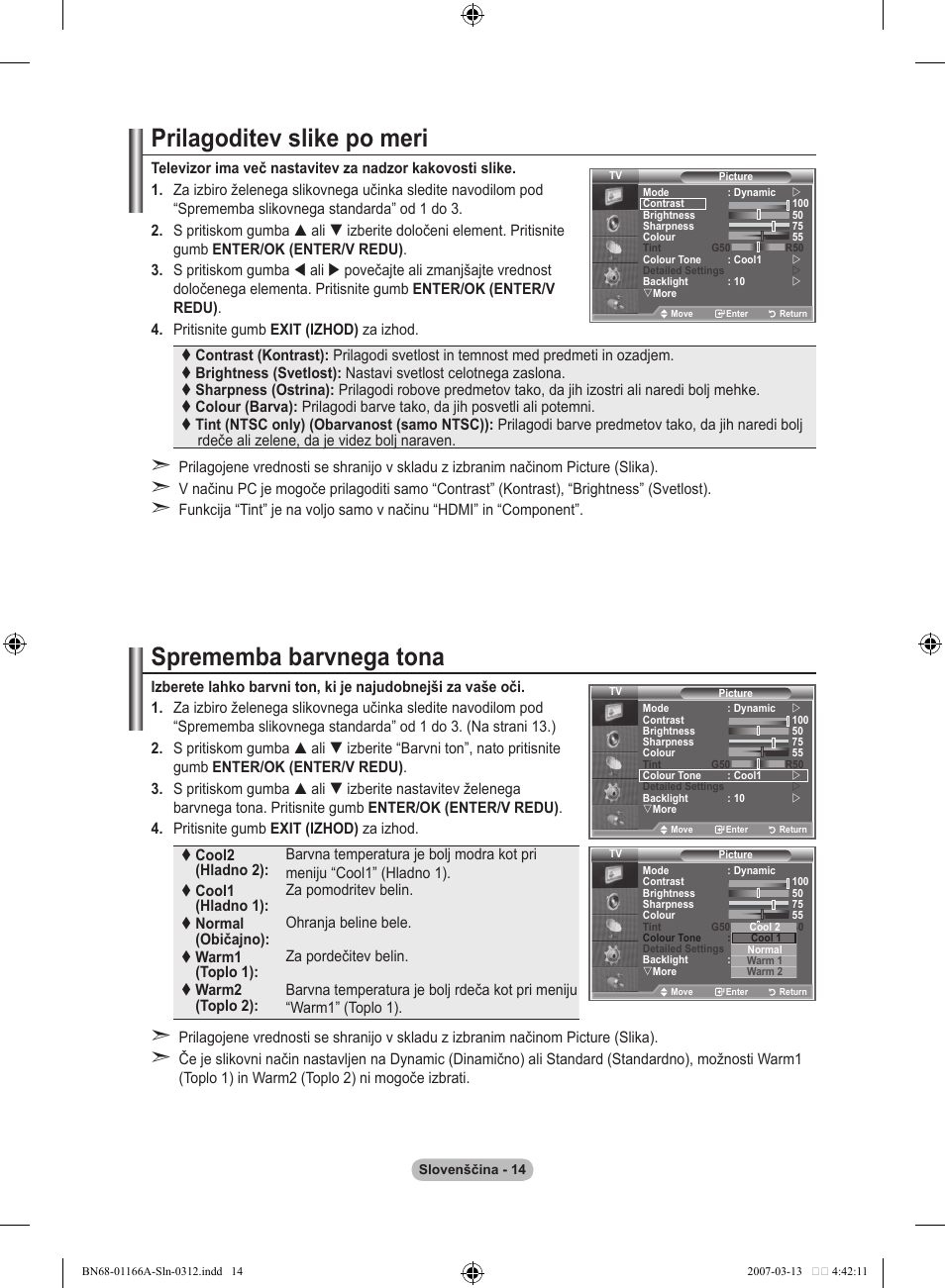 Prilagoditev slike po meri, Sprememba barvnega tona | Samsung LE32R8 User Manual | Page 524 / 559