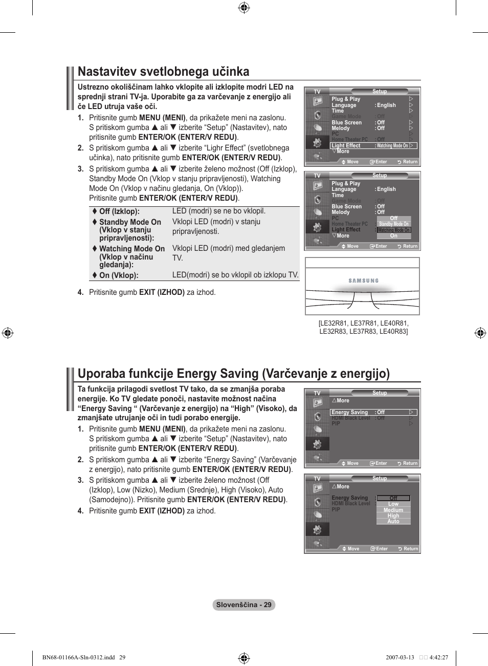 Nastavitev svetlobnega učinka | Samsung LE32R8 User Manual | Page 539 / 559