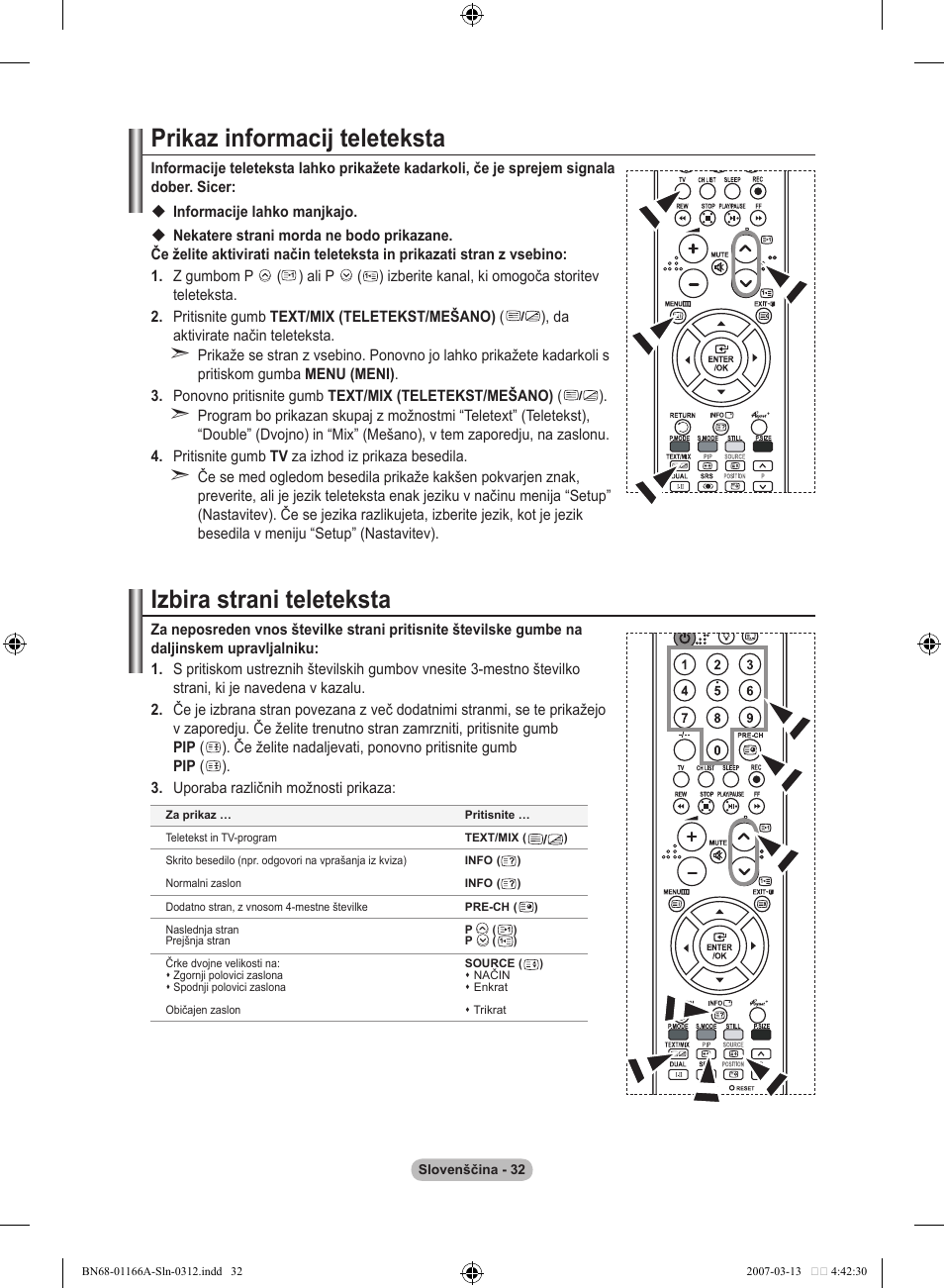 Prikaz informacij teleteksta, Izbira strani teleteksta | Samsung LE32R8 User Manual | Page 542 / 559