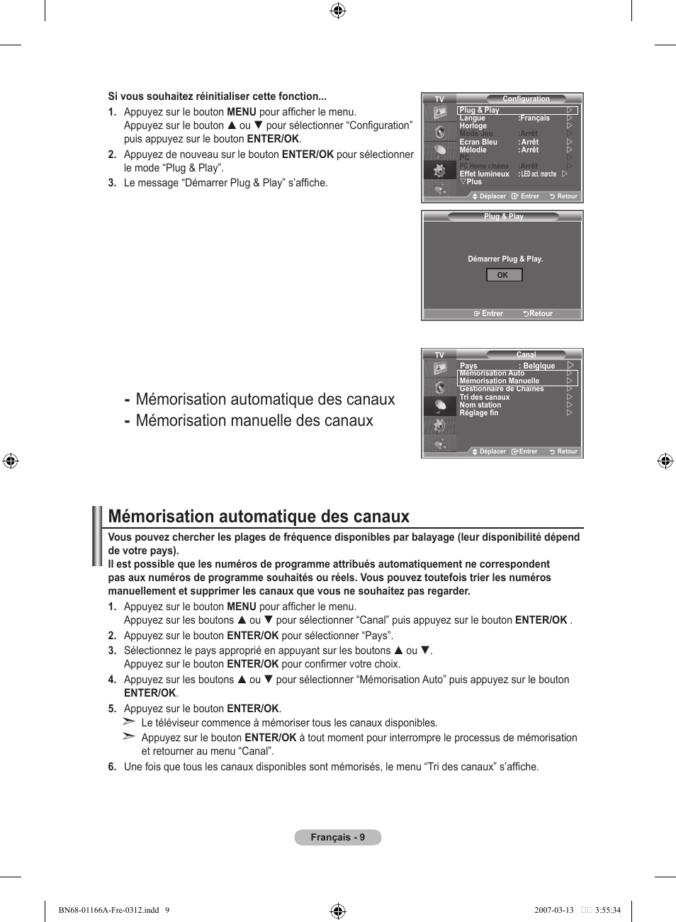 Mémorisation automatique des canaux | Samsung LE32R8 User Manual | Page 57 / 559