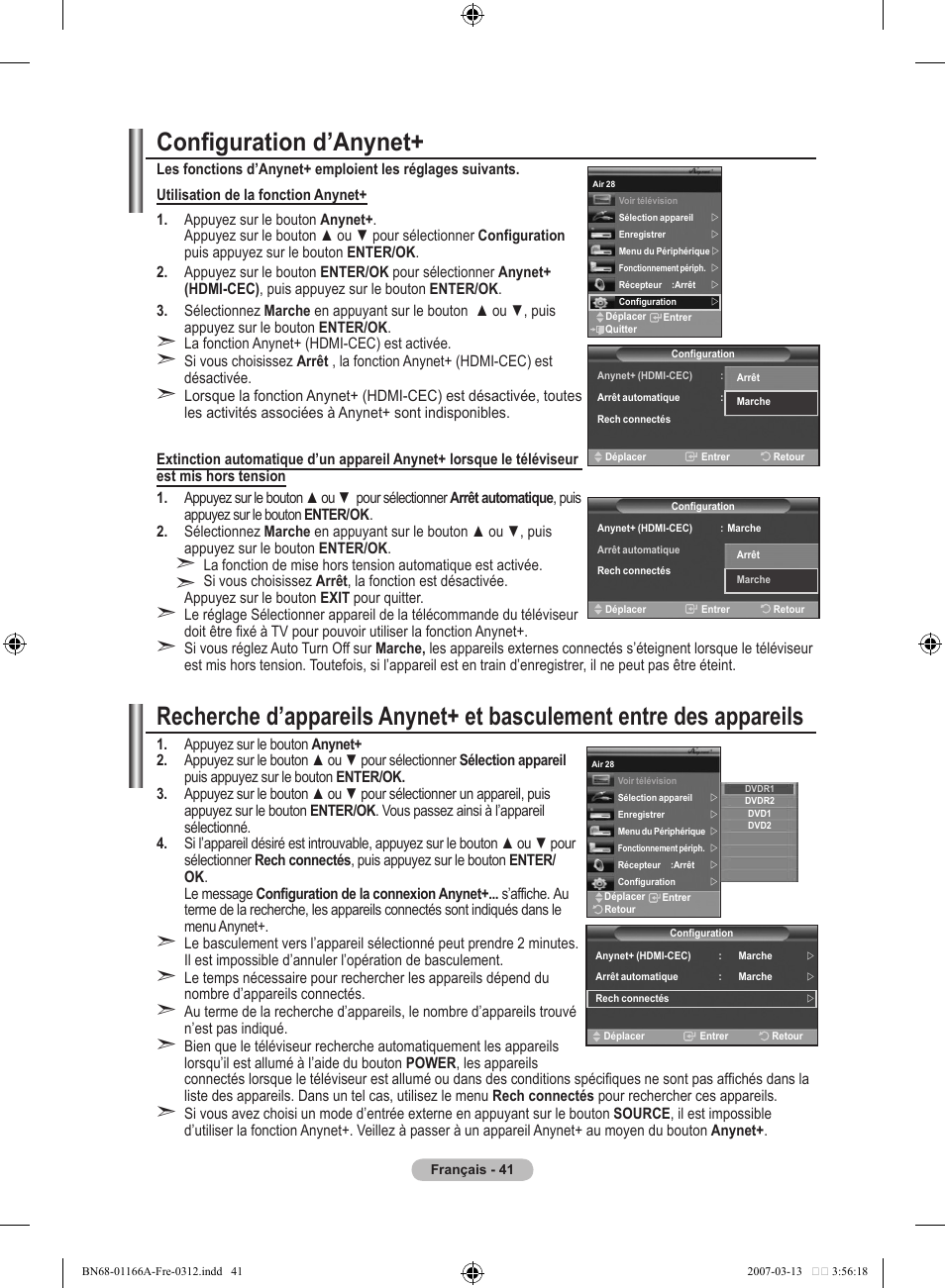 Configuration d’anynet | Samsung LE32R8 User Manual | Page 89 / 559