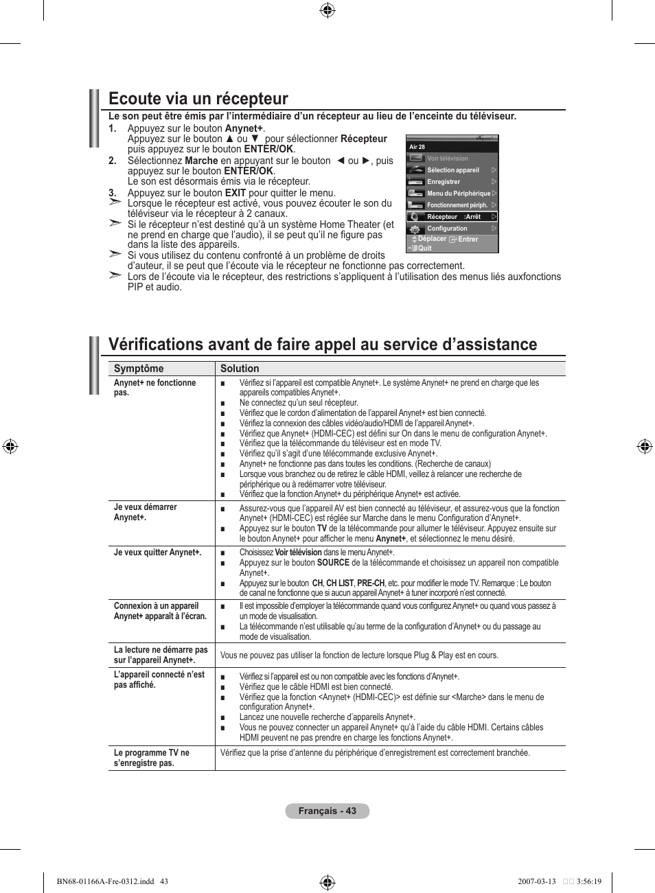 Ecoute via un récepteur | Samsung LE32R8 User Manual | Page 91 / 559