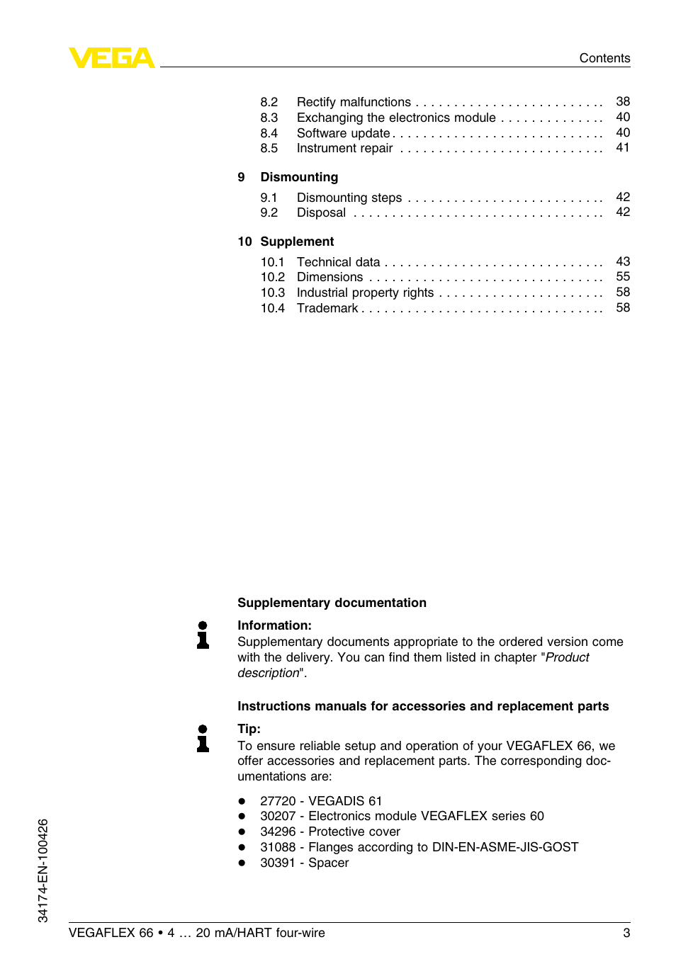 VEGA VEGAFLEX 66 (-200…+400°C) 4 … 20 mA_HART four-wire User Manual | Page 3 / 60