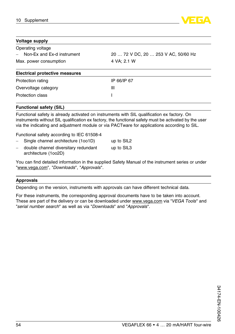 VEGA VEGAFLEX 66 (-200…+400°C) 4 … 20 mA_HART four-wire User Manual | Page 54 / 60