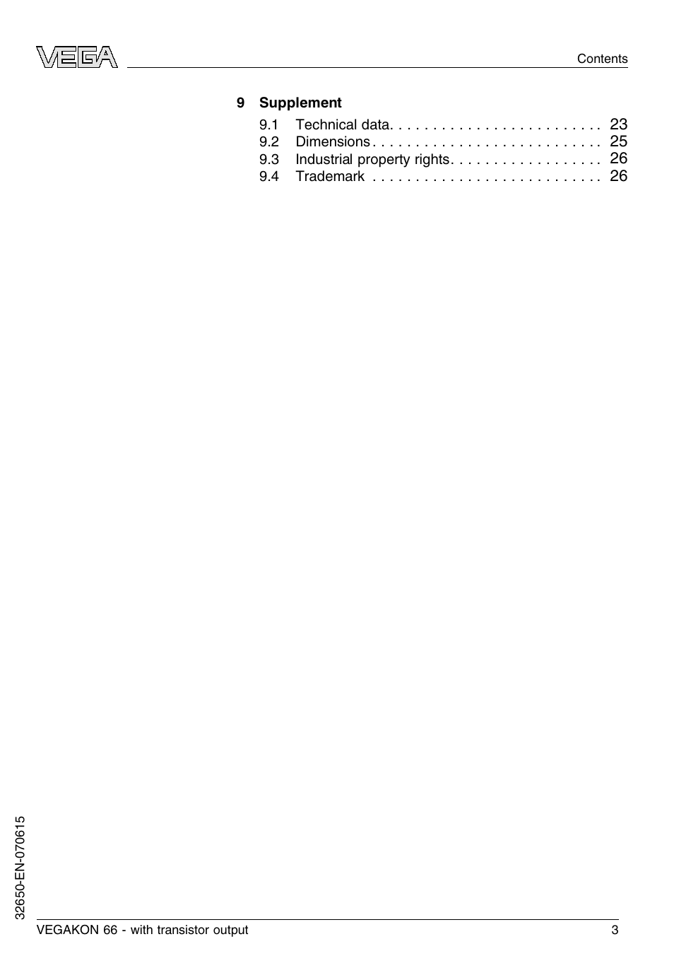 VEGA VEGAKON 66 with transistor output User Manual | Page 3 / 28