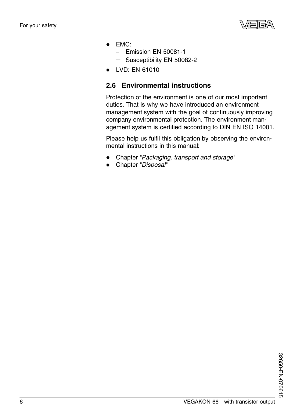 6 environmental instructions | VEGA VEGAKON 66 with transistor output User Manual | Page 6 / 28