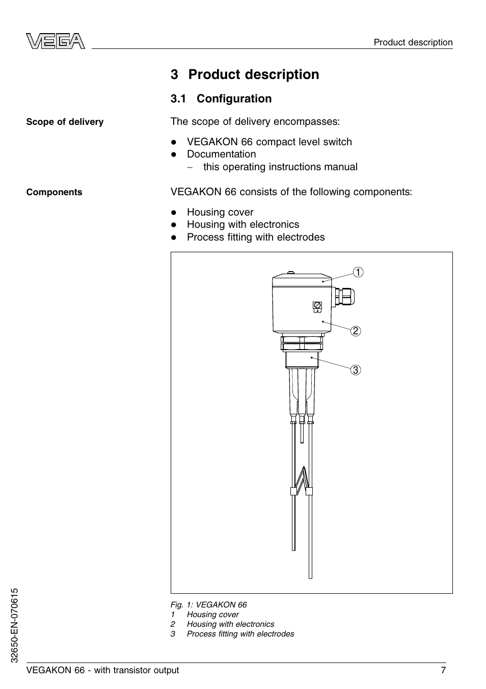 3 product description, 1 configuration, 3 p roduct description | VEGA VEGAKON 66 with transistor output User Manual | Page 7 / 28
