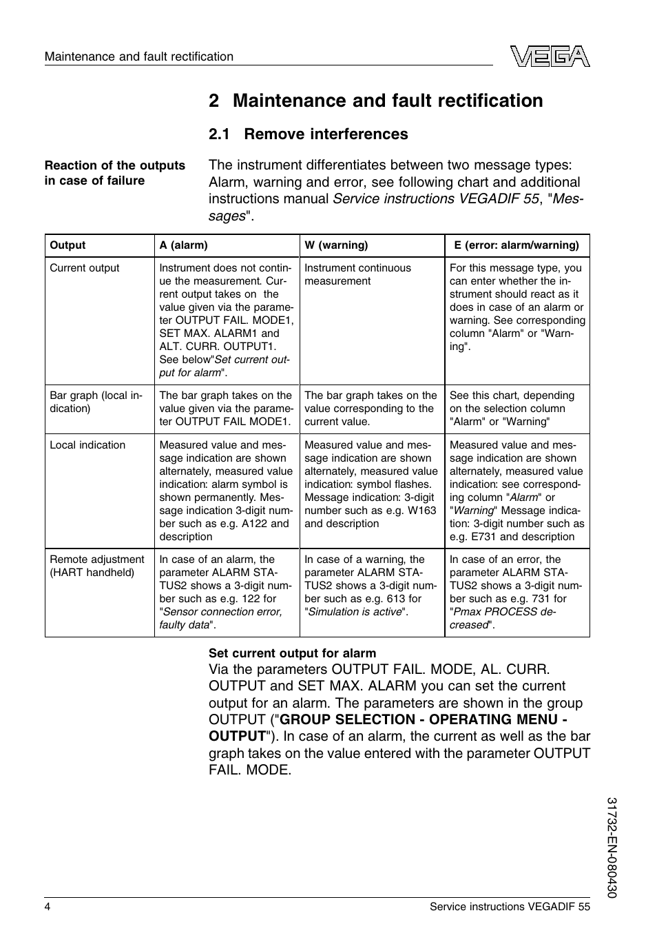 2 maintenance and fault rectification, 1 remove interferences, 2 m aintenance and fault recti ﬁcation | VEGA VEGADIF 55 Service instructions User Manual | Page 4 / 28