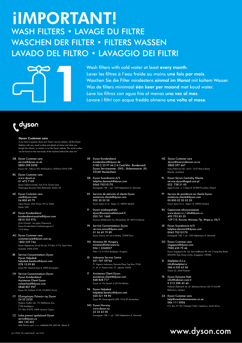 Important | DYSON DC 24 User Manual | Page 15 / 15